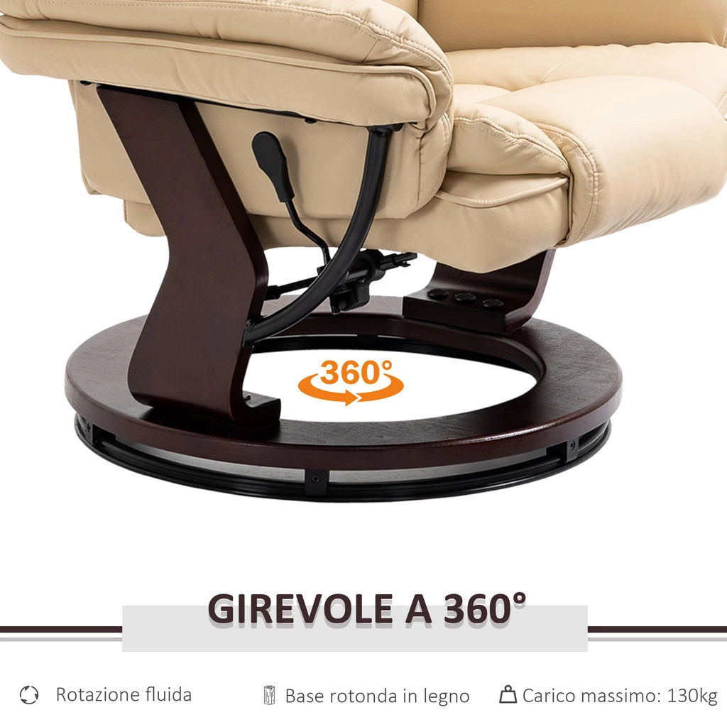 SET POLTRONA RELAX  RECLINABILE E POUF POGGIAPIEDI GIREVOLE  79X80X102CM BEIGE