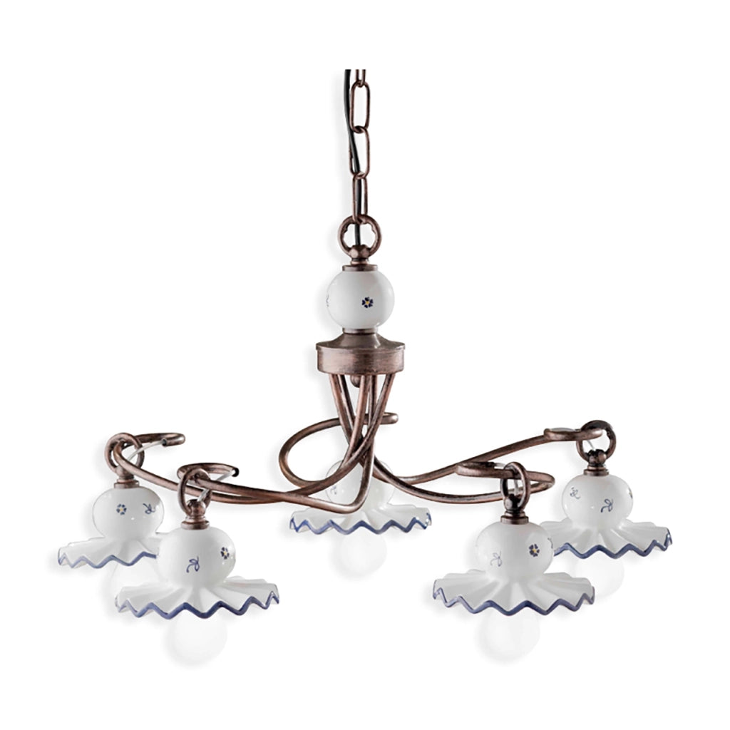 Lampadario Classico Roma Metallo E Ceramica Nero Sfumato Rame 5 Luci E14