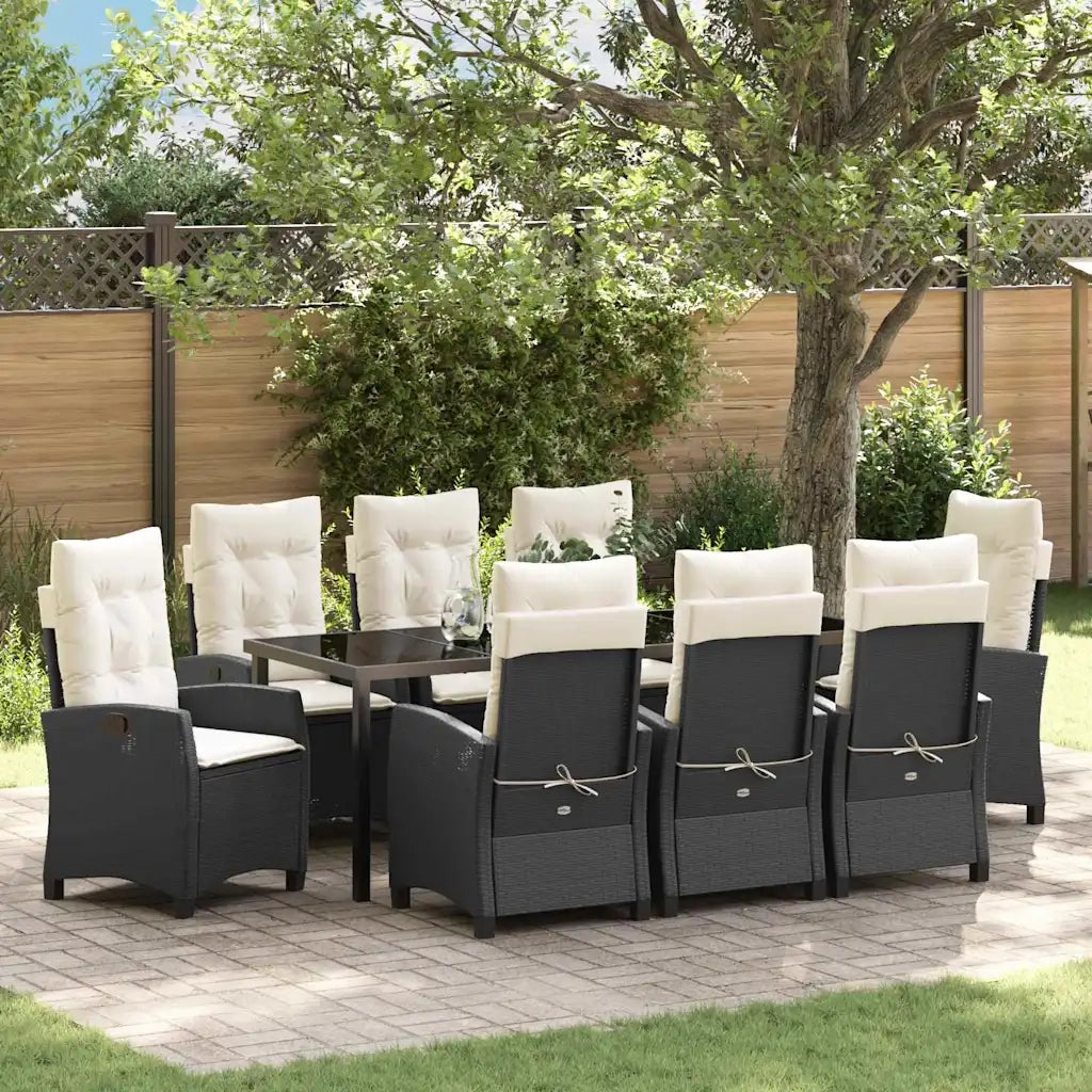 Set da Pranzo per Giardino con cuscino 9 pcs Nero polyrattan 3380371