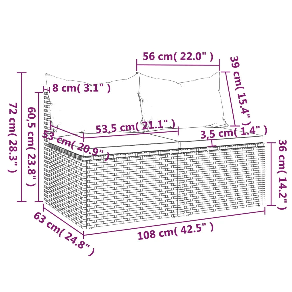 Divani Centrali da Giardino con Cuscini 2pz in Polyrattan Nero 362332