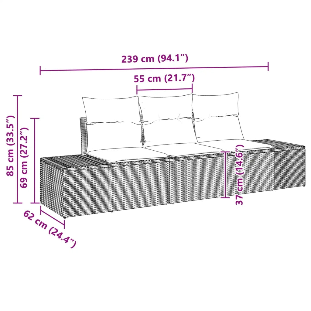 Set Divano da Giardino 3 pz Marrone e Rosso polyrattan 3355593