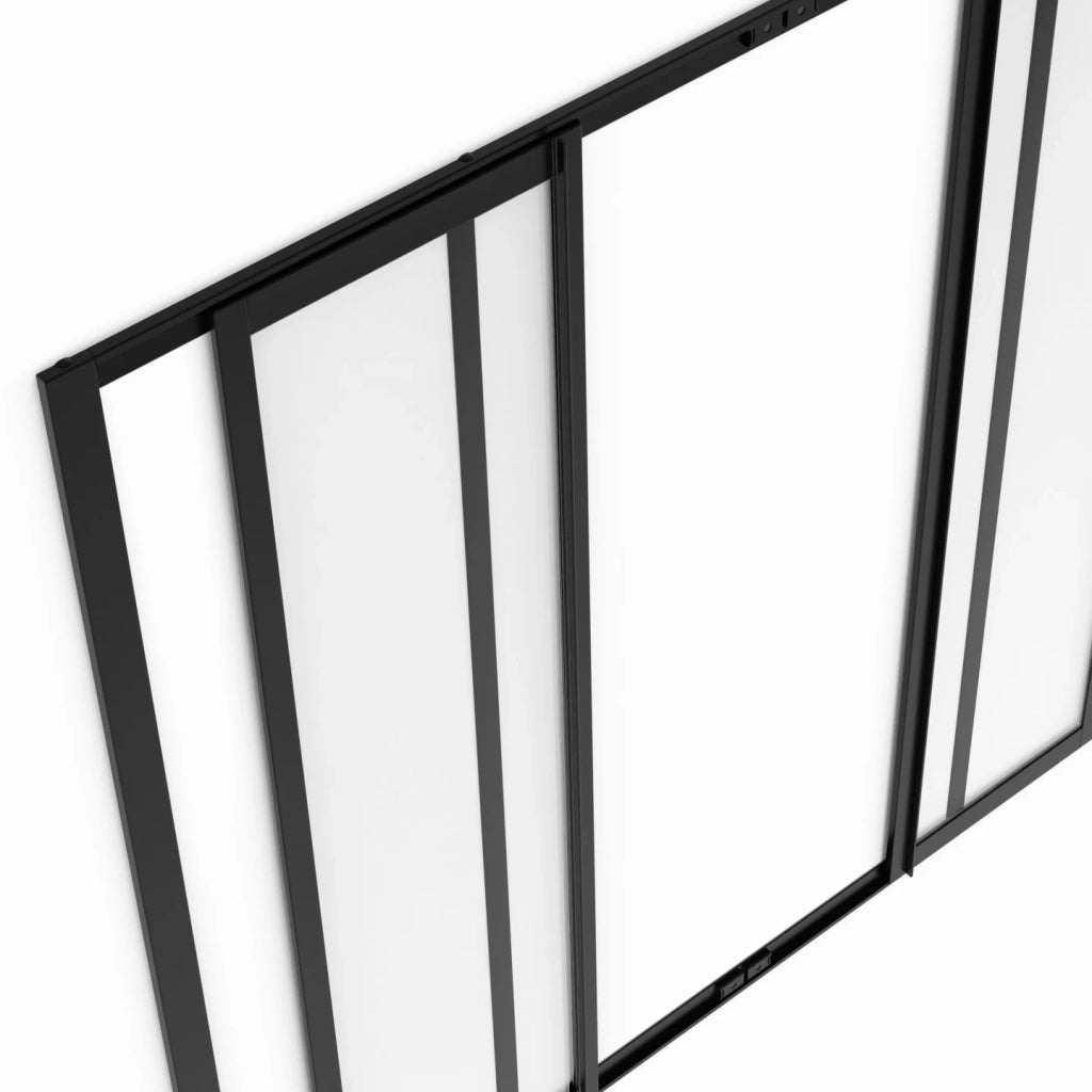 IDMarket - Tetto in vetro dell'officina scorrevole a 4 pannelli L. 120 x H.108 cm in metallo nero e vetro temperato