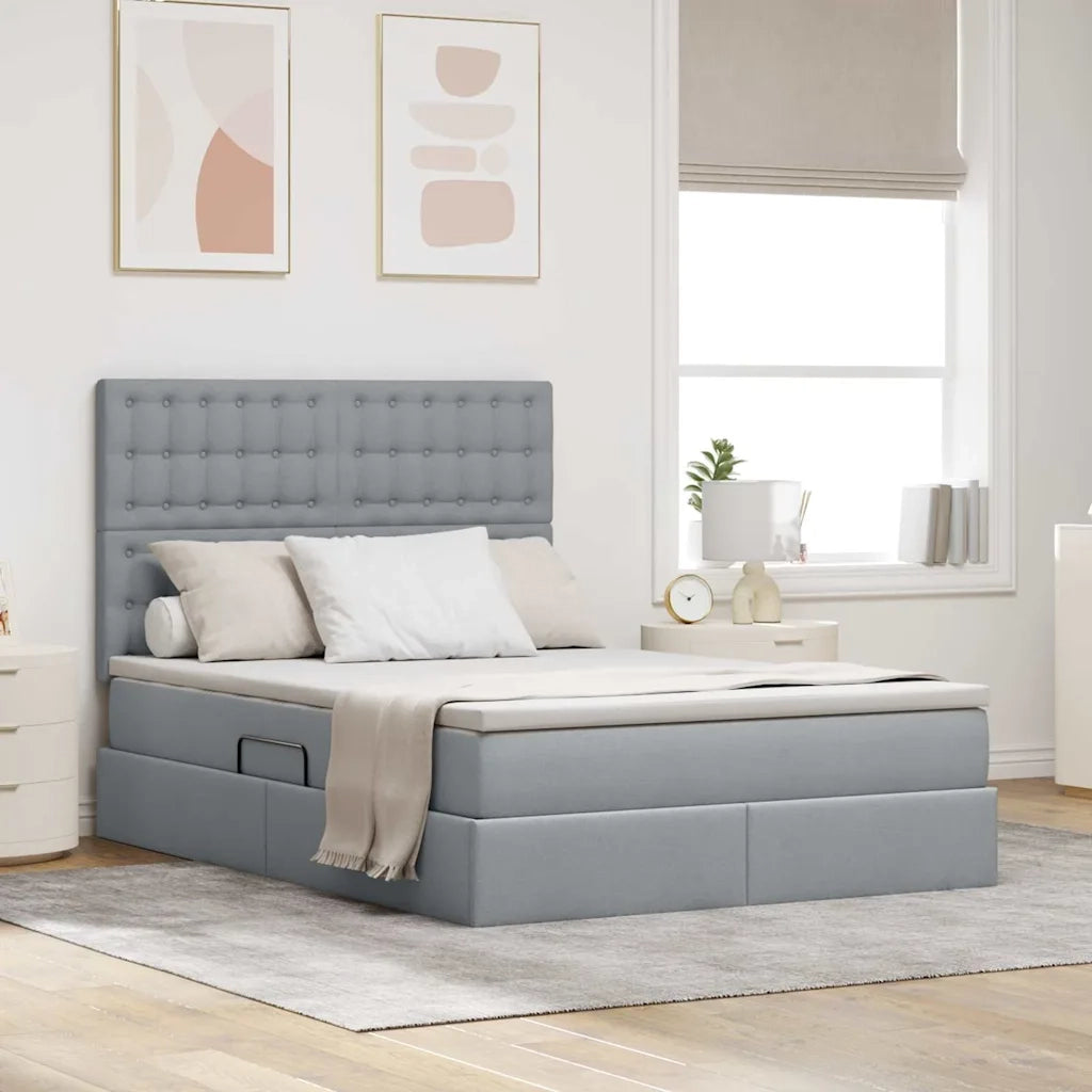 Letto con contenitore e LED con led Grigio chiaro 140 x 190 cm
