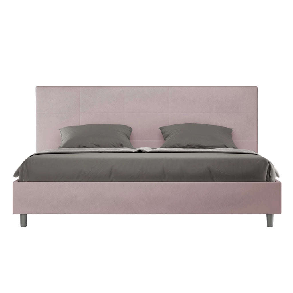 BS COM Letto matrimoniale king size con rete imbottito 190x210 microfibra glicine