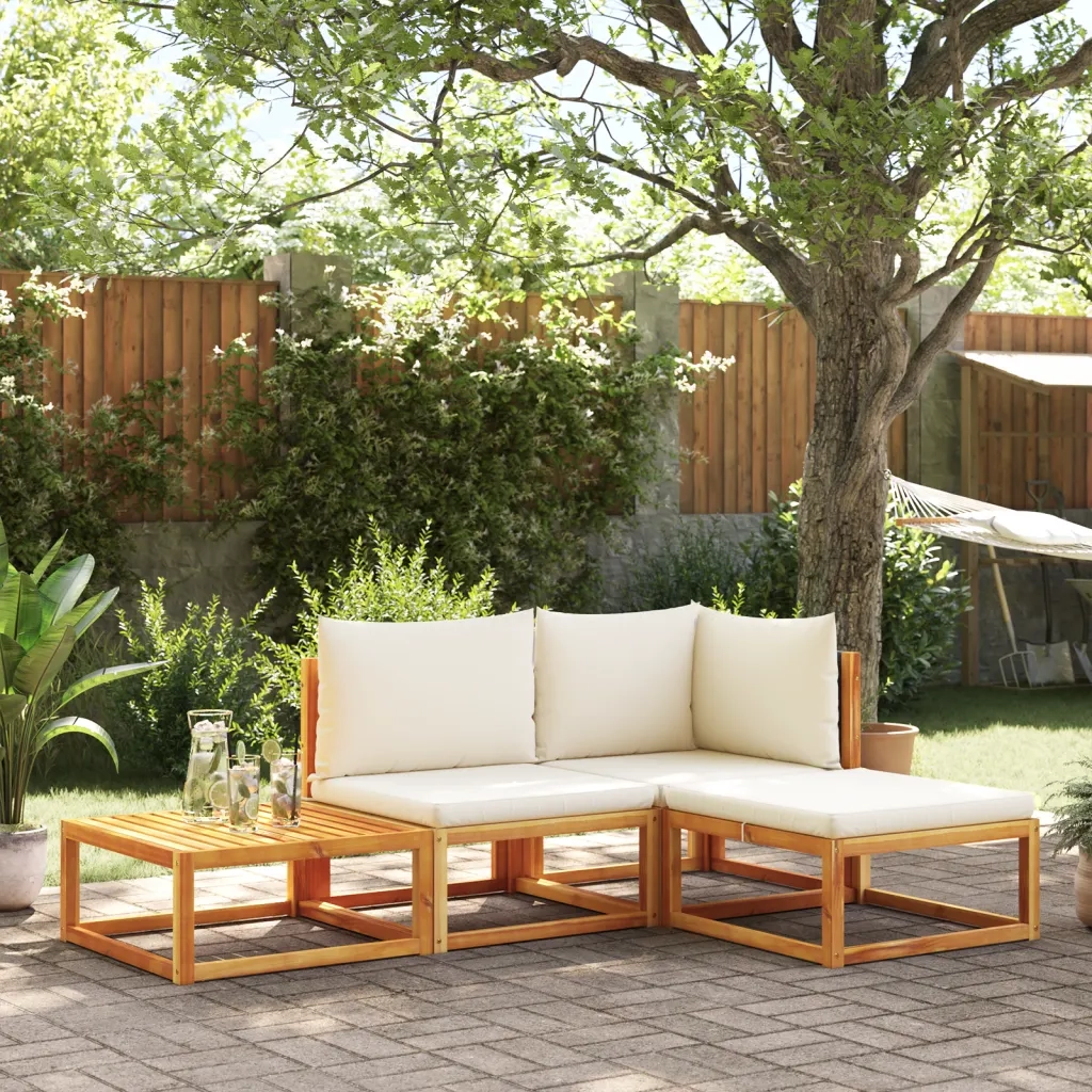 Set di divani da giardino 4 pezzi con cuscini in legno di acacia e rattan