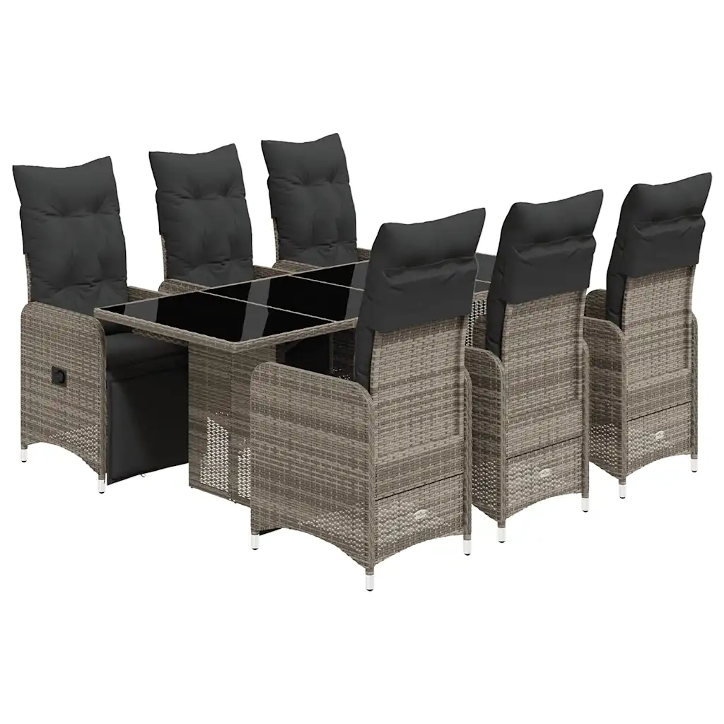 Set Bistrò da Giardino 7 pz con Cuscini in Polyrattan Grigio 3277171
