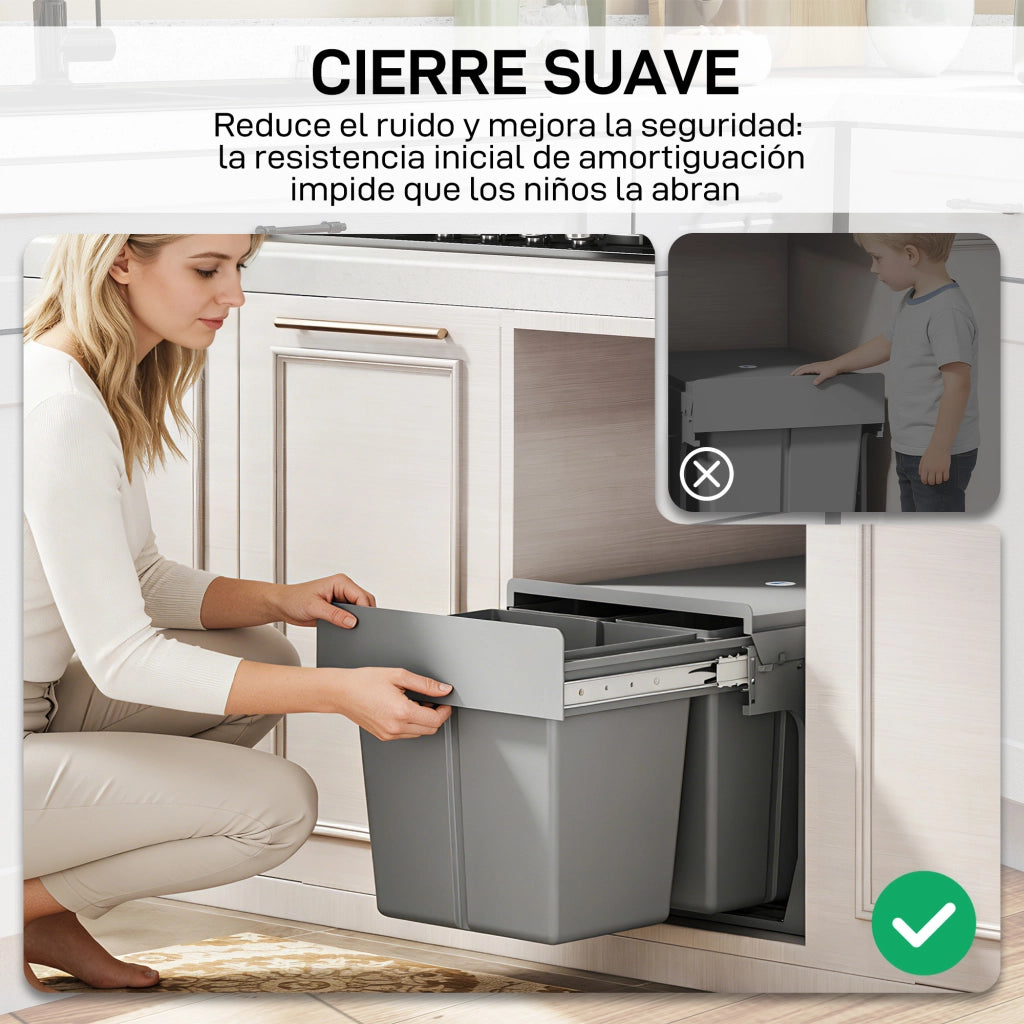 Cestino Sottolavello 3 Contenitori ¨C Minimal ¨C Grigio Chiaro 31L