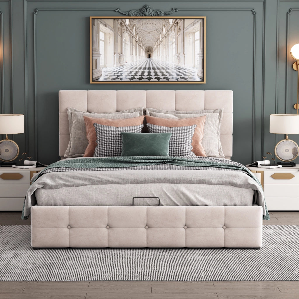 letto imbottito velluto crema 140 x 200 cm