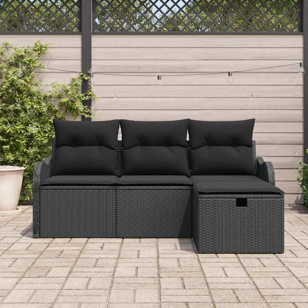 Set Divano da Giardino con cuscino 4 pcs Nero polyrattan 3358952