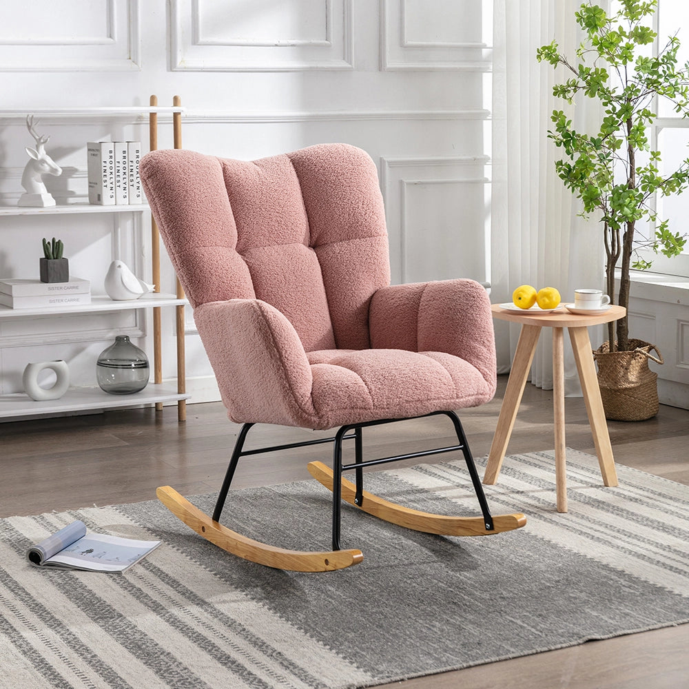 Poltrona a dondolo moderna - Xylo - Tessuto teddy, rivestimento imbottito, rosa