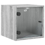 Comodino | Armadio da Notte | Mobiletto da notte con Anta in Vetro Grigio Sonoma 35x37x35 cm