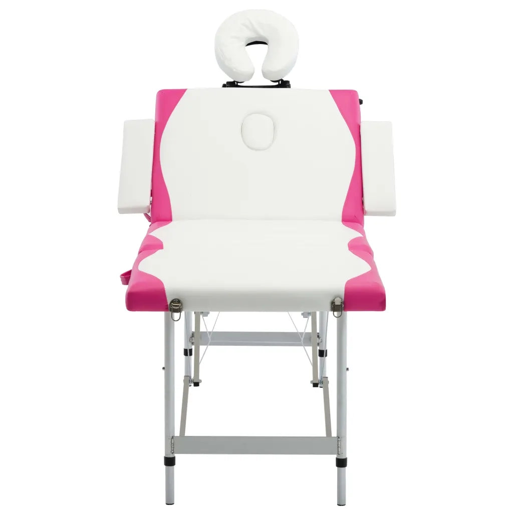 Lettino Massaggio Pieghevole 4 Zone in Alluminio Bianco e Rosa 110250