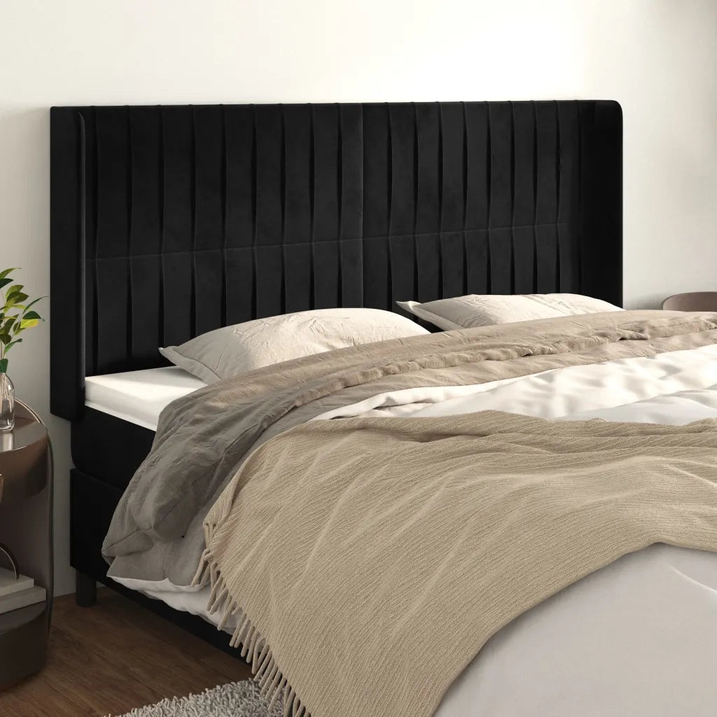 Testiera | Testata ad Orecchio Nera 163x16x118/128 cm in Velluto