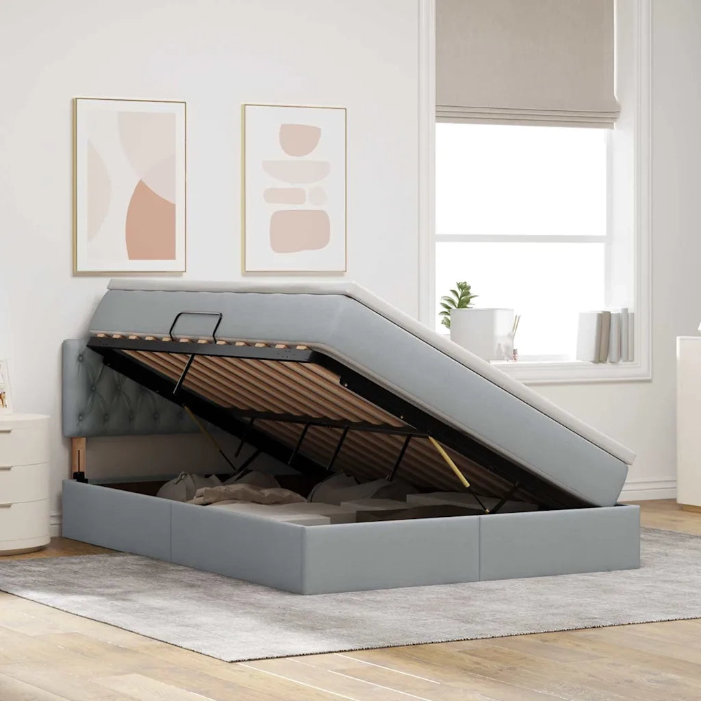 Letto con contenitore e materasso Grigio chiaro 140 x 190 cm