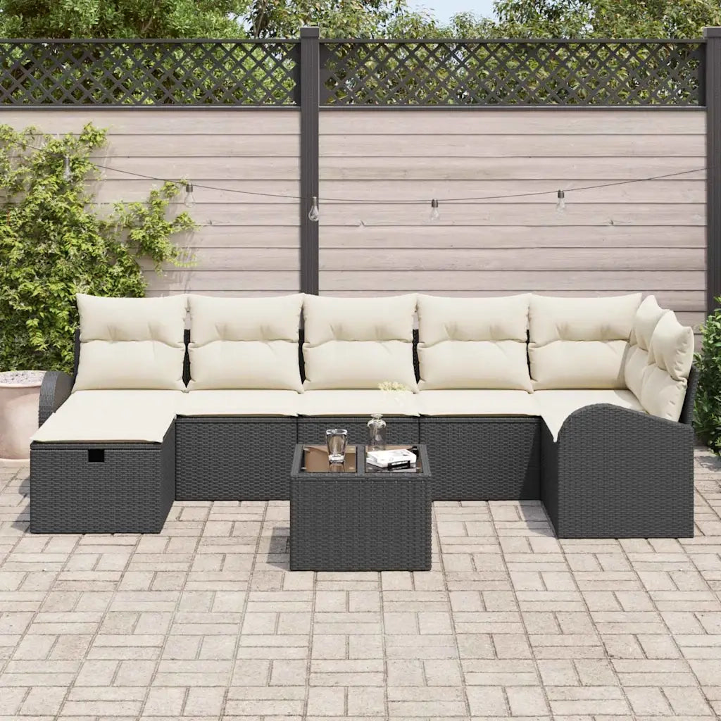 Set Divano da Giardino con cuscino 8 pcs Nero Poly Rattan 3360438