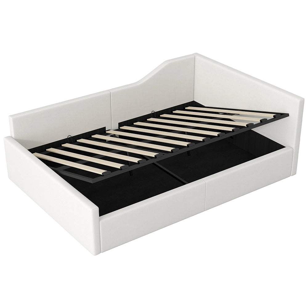 Letto imbottito - Xylo - 140x200cm con contenitore, beige