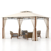 Gazebo da esterno 3,6x3m con reti tetto a doppio strato telaio metallico, Rifugio solare impermeabile per patio Beige