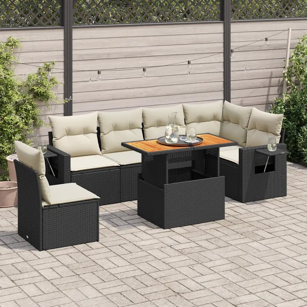 Set Divani da Giardino con Cuscini 7pz Nero Polyrattan 3327157