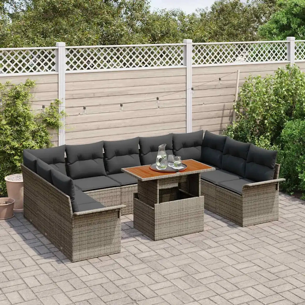 Set Divano da Giardino 10 pcs Grigio Poly Rattan 3358113