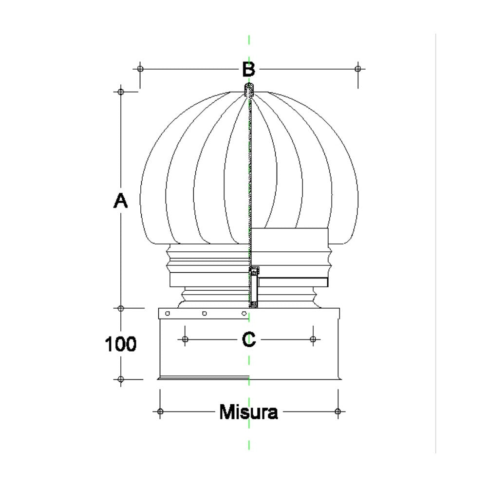 Fumaiolo da 55x55cm base quadra tipo radiante eolico inox aisi 304
