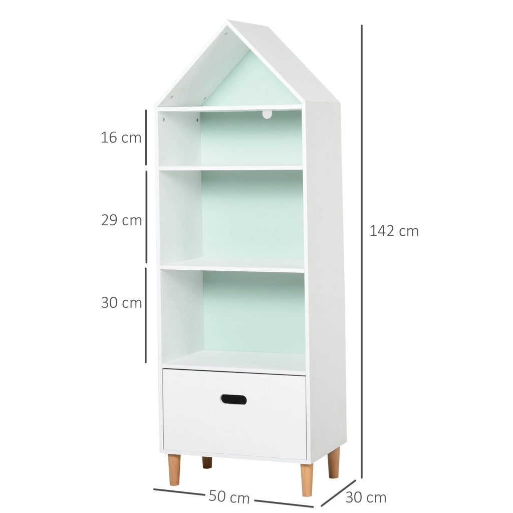 Libreria per Bambini con Cassetto e Ripiani ¨C Minimal ¨C Bianca e Azzurra 50x30x142cm