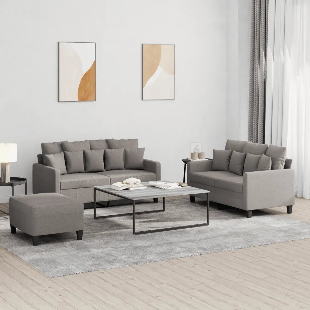 Set di Divani 3 pz con Cuscini Tortora in Tessuto 3201663