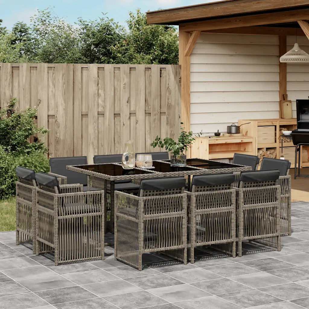 Set da Pranzo da Giardino 11pz con Cuscini in Polyrattan Grigio 3211028