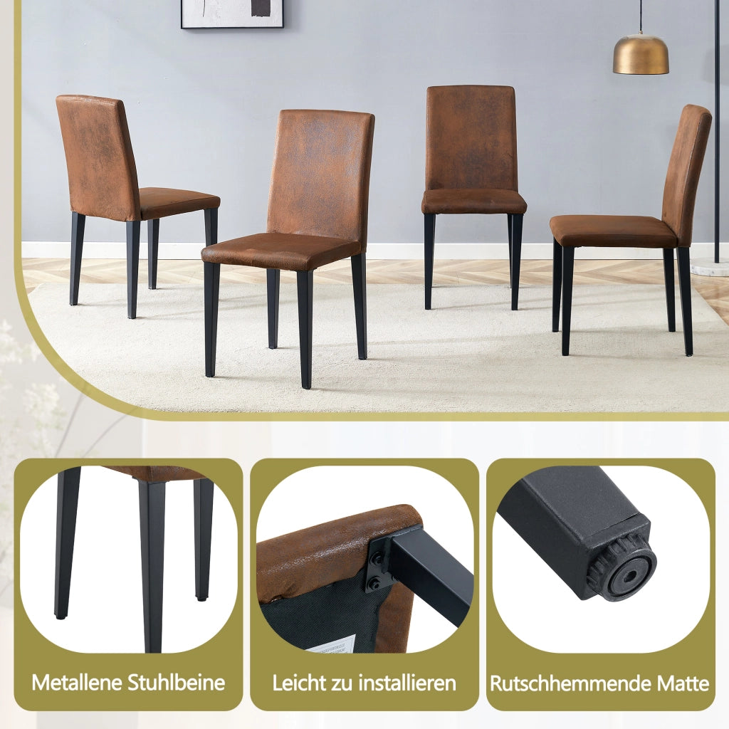 Sedie da Pranzo Set 2 Pezzi ¨C MINIMAL ¨C Tessuto Marrone, Gambe in Metallo Nero