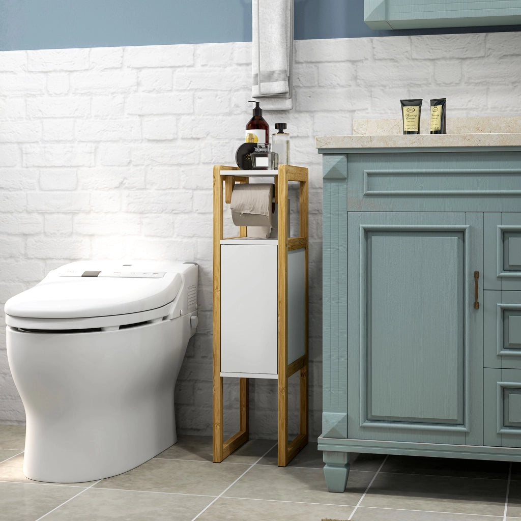 Mobile Bagno Salvaspazio ¨C Xylo ¨C Bamb¨´ Bianco con Porta Carta Igienica 20x33x80cm