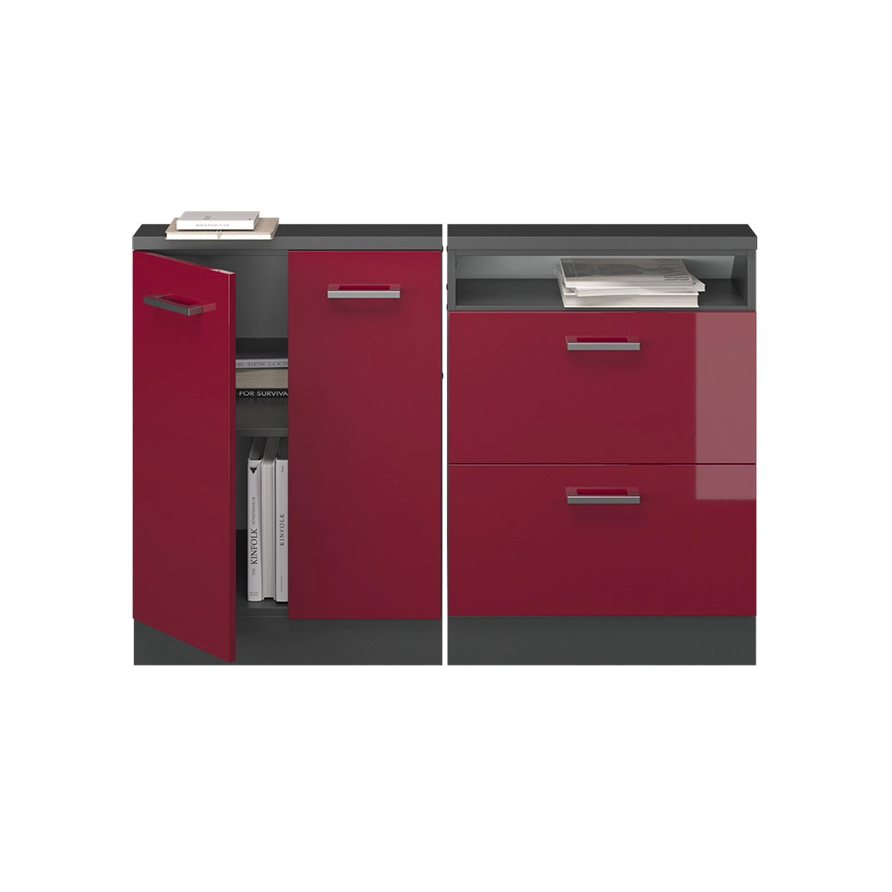 Set di mobili sottotetto Rion Rosso lucido/Antracite Set di 2 Vicco