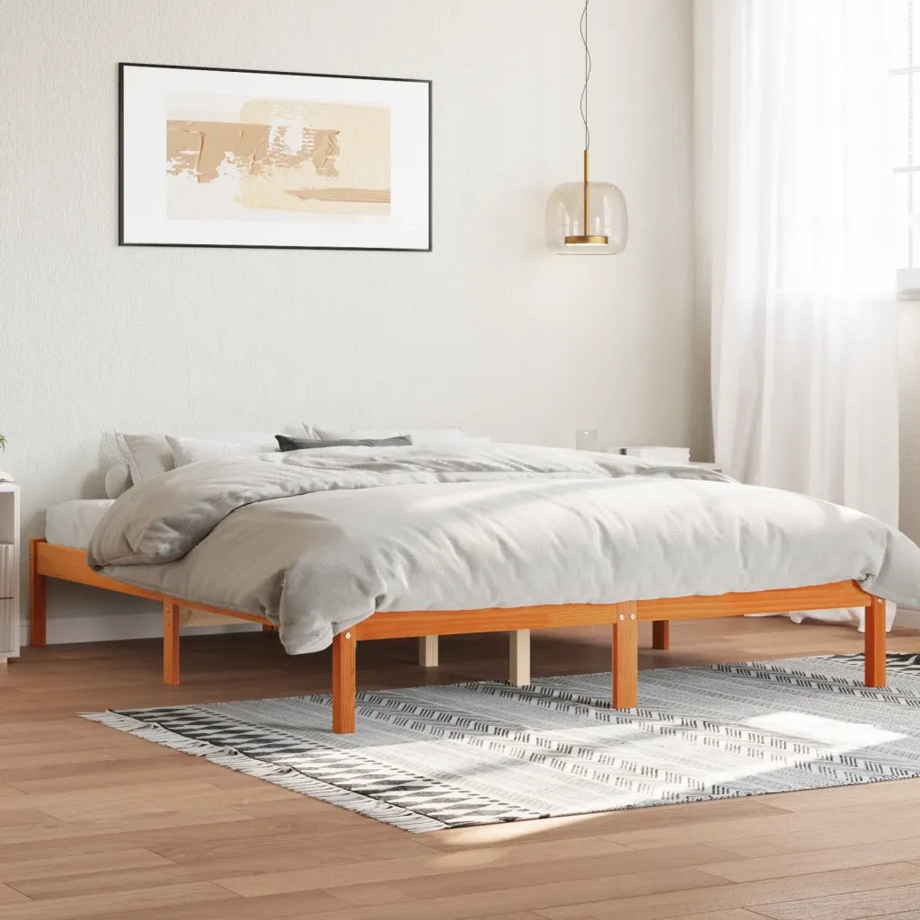 Giroletto senza Materasso-Struttura Letto Marrone Cera 150x200 cm Legno di Pino 402117