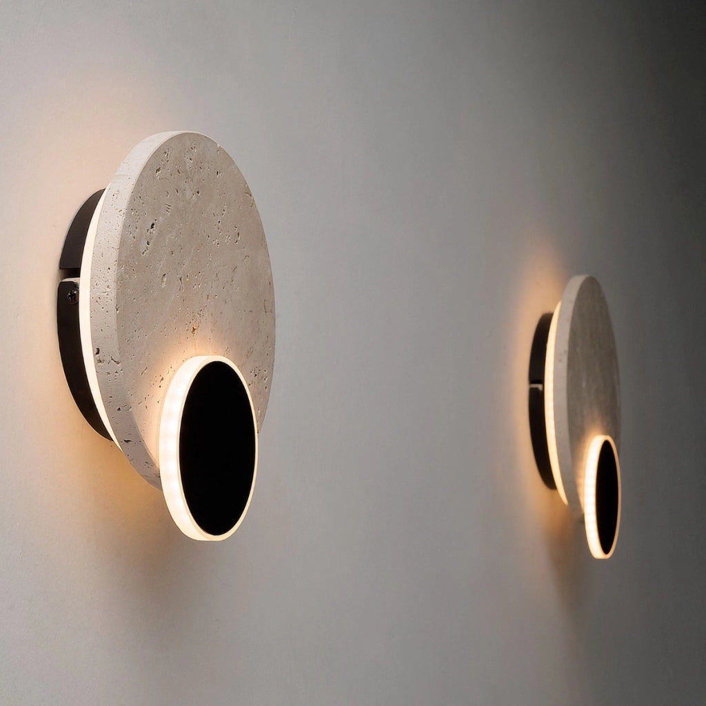 Applique rotonda nera pietra LED 10W Travertino Maxlight