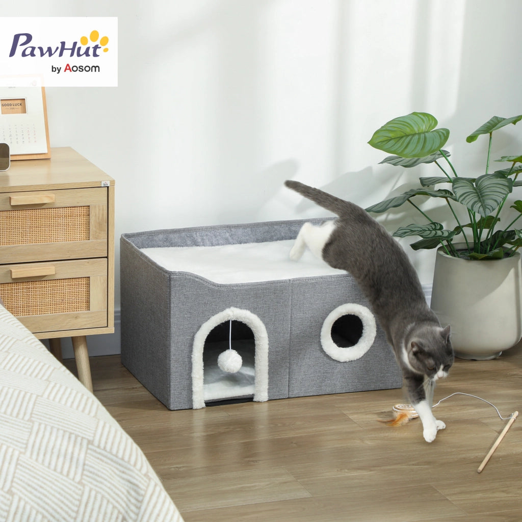 Letto per Gatti con Grattatoio e 3 Entrate ¨C Minimal ¨C Grigio 60x40x34 cm