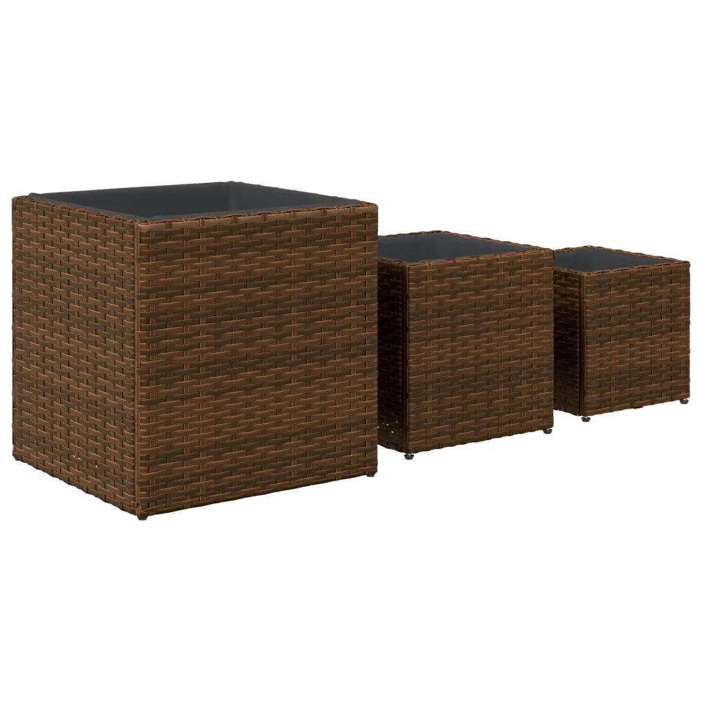 Fioriere da Giardino 3 pz Marroni in Polyrattan 366396