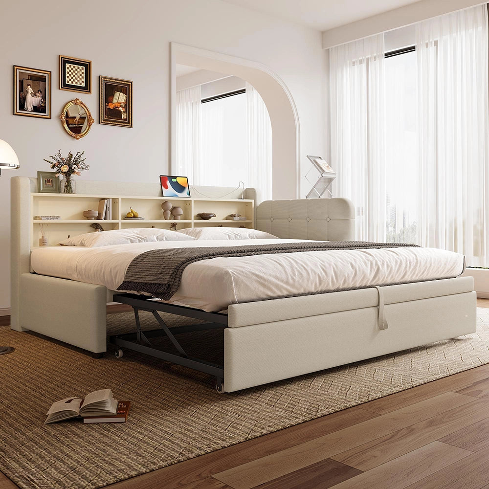 Divano letto 90-180x200cm?- Xylo - gigogne USB lino beige