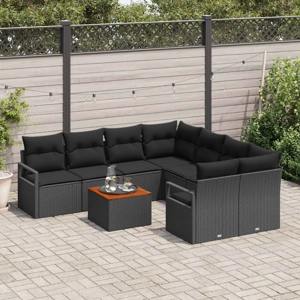 Set Divano da Giardino con archiviazione 9 pcs Nero polyrattan