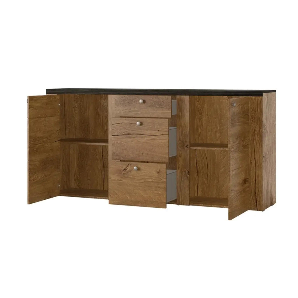 Buffet design 175cm per soggiorno colore noce e nero effetto legno collezione SANTIAGO.