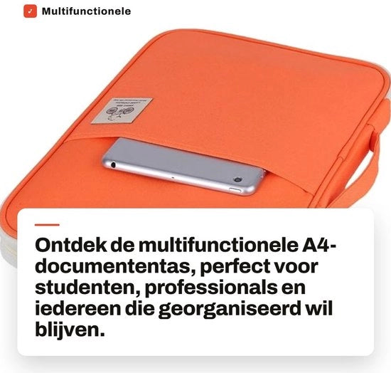 Tas multifunzionale per documenti A4 - Impermeabile - Adatto per documenti e accessori - Arancione - Per notebook e smartphone - Compatta e portatile.