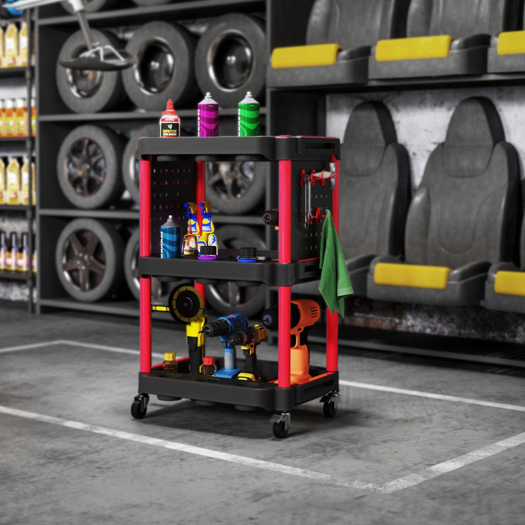 Carrello Porta Attrezzi a 3 Livelli ¨C Minimal ¨C Nero e Rosso