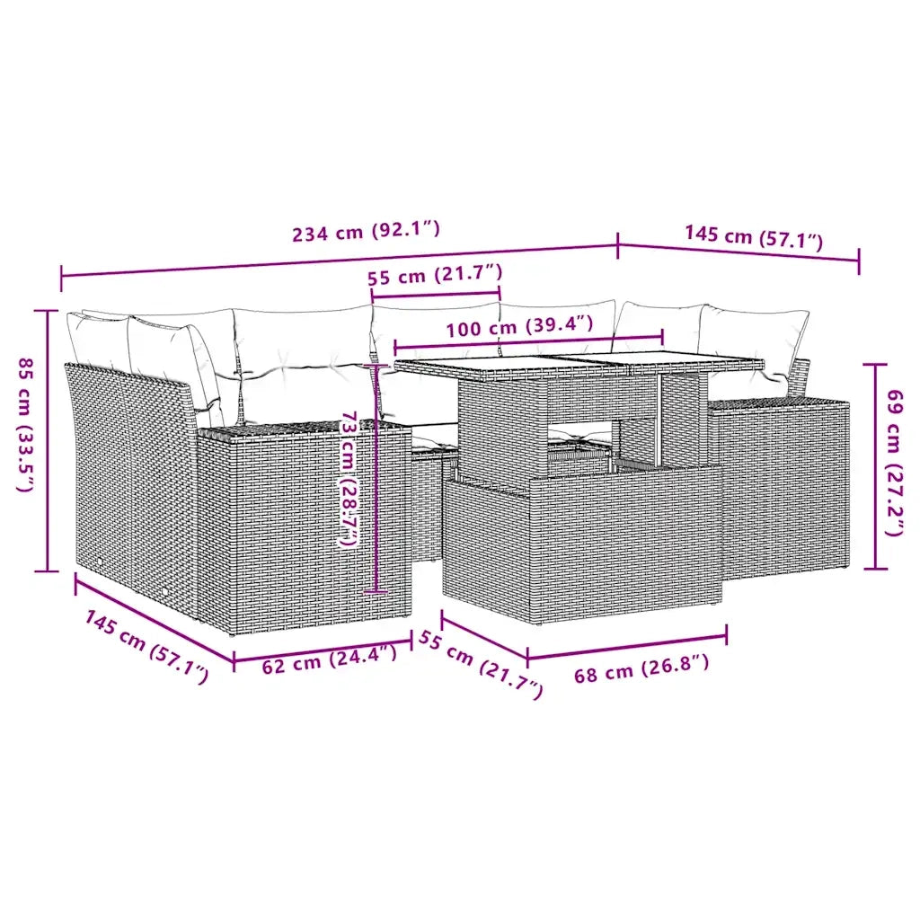 Set Divani da Giardino con Cuscini 7pz Nero Polyrattan 3269015