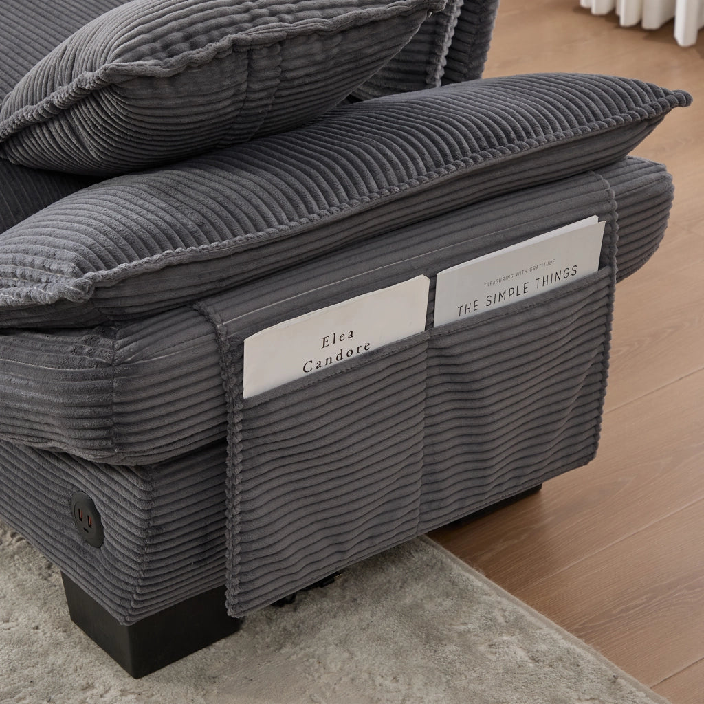 Divano 3 Posti con Poggiapiedi in Tessuto ¨C MINIMAL ¨C Grigio Scuro