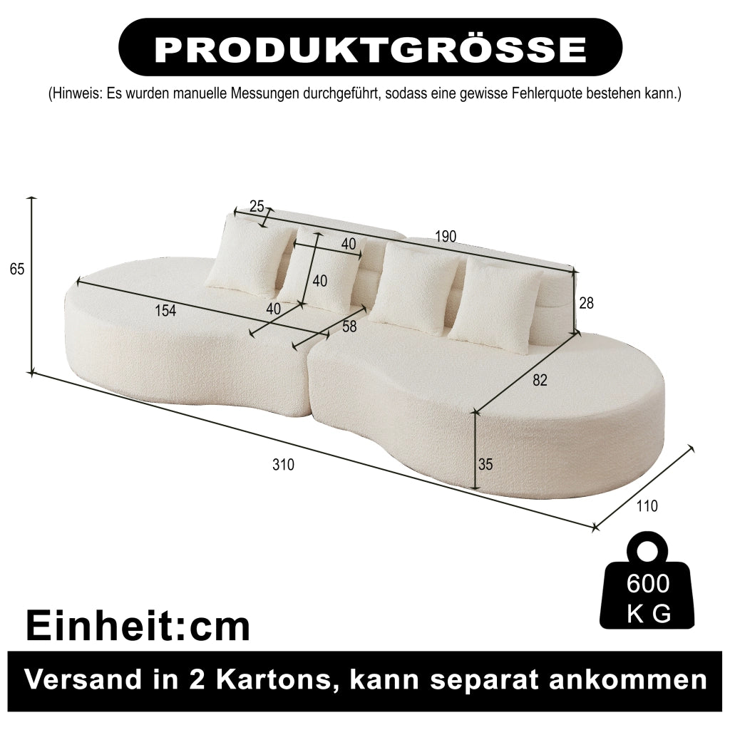 Divano modulare 2 pezzi - con design curvo e schienale a livelli - in chenille - beige