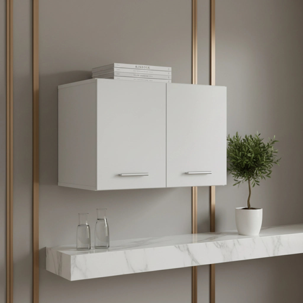 Armadio a Muro FAUSKE - Spazioso - 2 Ante - Bianco - Larghezza 69 cm, Altezza 40 cm, Profondit? 49 cm