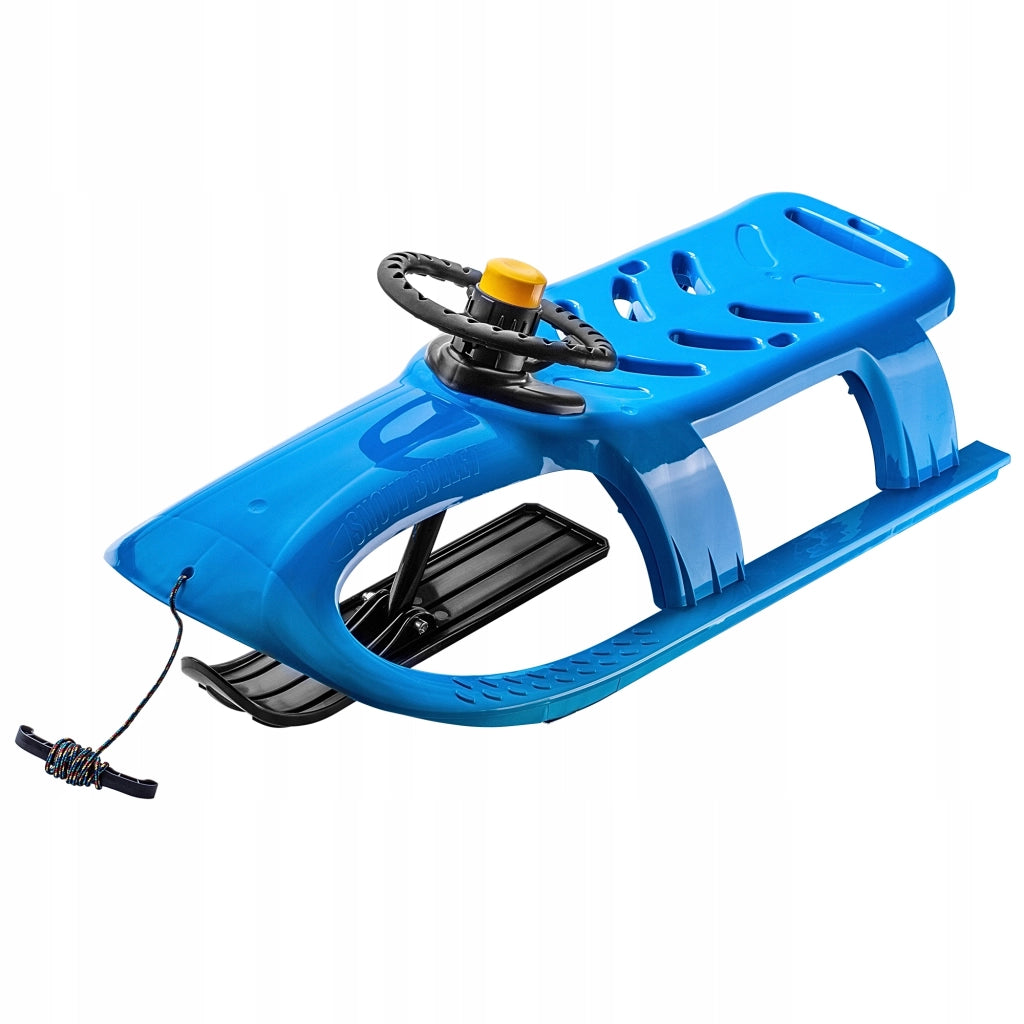 Slittino in plastica KADAX con volante per bambini, ideale per discese in montagna.