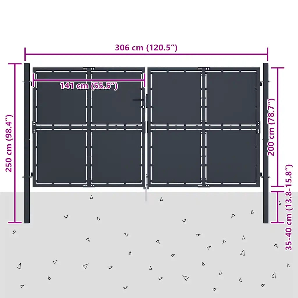 Cancello da Giardino in Acciaio 300x200 cm Antracite 144528