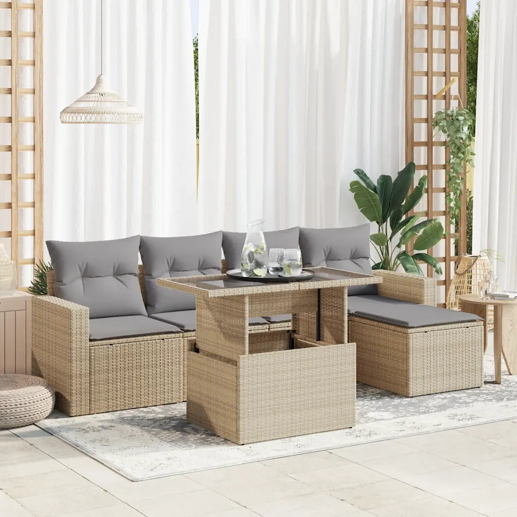 Set Divano da Giardino 6 pz con Cuscini Beige in Polyrattan 3326300