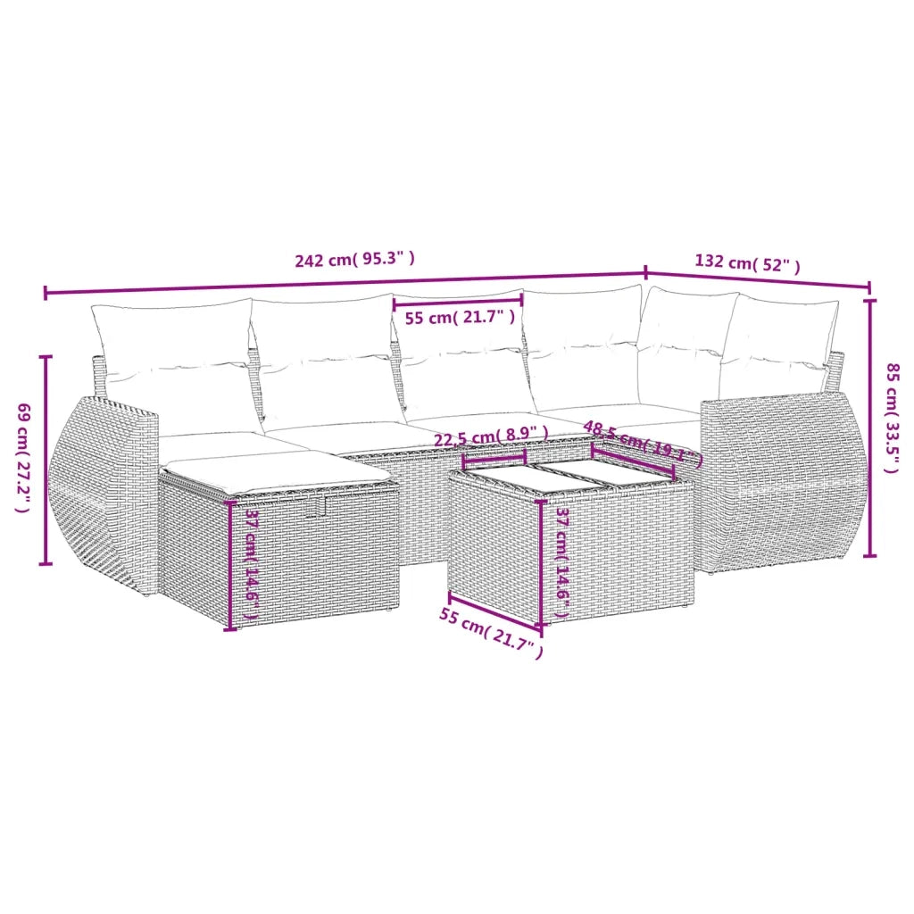 Set Divani da Giardino con Cuscini 7pz Nero Polyrattan 3264112