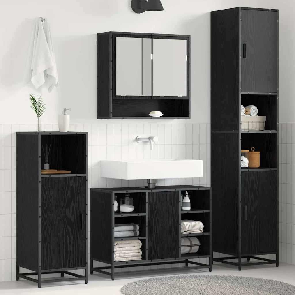 Set di mobili per il bagno 4 pcs Rovere Nero Legno multistrato 3402532