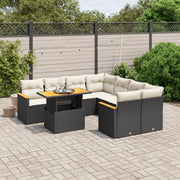 Set Divani da Giardino 9 pz con Cuscini Nero in Polyrattan