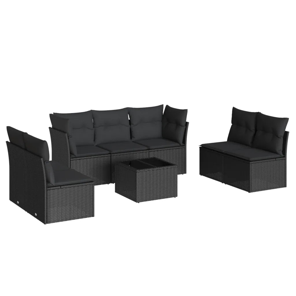Set Divani da Giardino con Cuscini 8 pz Nero in Polyrattan
